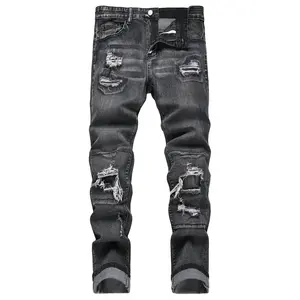 JUNBAOSS Mens Slim Fit Stretch Jeans Ripped Skinny Jeans for Men, Distressed Straight Leg Casual Fashion Comfort Flex Waist Denim Pants, Menswear Classic Street Style Cotton Fabric Jean Natural Hipster Personalized Stylish Jeans with Pockets SpringStateme