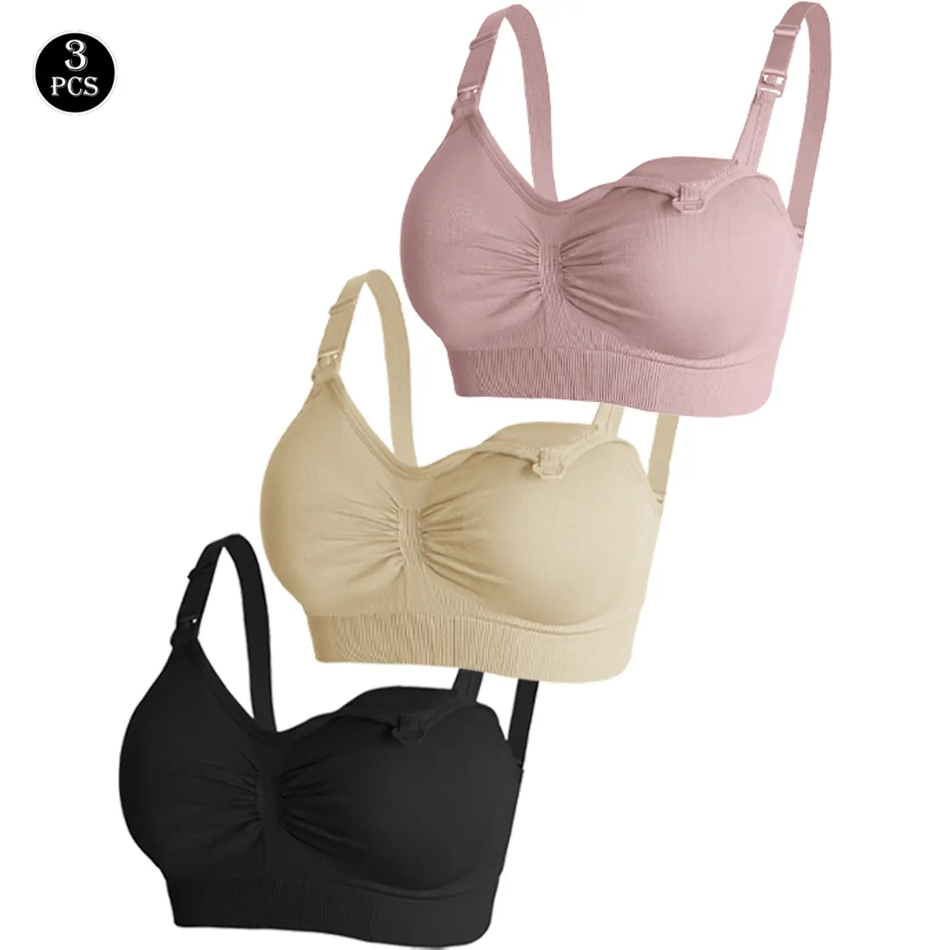 Women's 3-Pack Solid Wireless Maternity Bralettes - Polyamide Mix Fabric, Easy Clip-Down Closures, Supportive Nursing Underwear for Breastfeeding, Maternity Bras For Breastfeeding, Knit