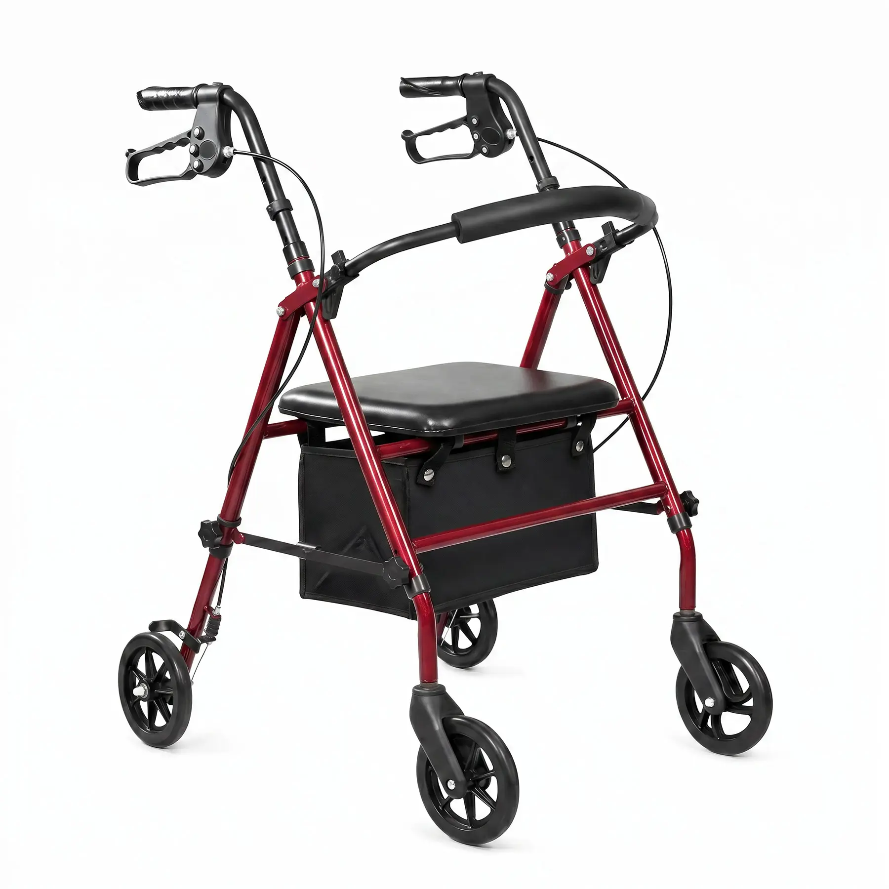 Rollator Walker with Seat - Stable Mobility Support - Height Adjustable - Durable Steel Frame Construction - Smooth Wheels - Foldable - 300 Lb Limit