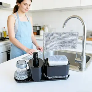 1pc Soap Dispenser Set, Four-In-One Kitchen Sink Organizer with Dish Rack, Hand Sanitizer Holder, Sponge Pot Brush, Cloth, Soap Container, Home Goods