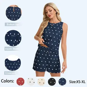 Women's 2 Piece Polka Dot Set Sleeveless Crewneck Spot Shirt Tops Elastic Waist Shorts Sets Summer lounge Outfits SwimWeek summervibes