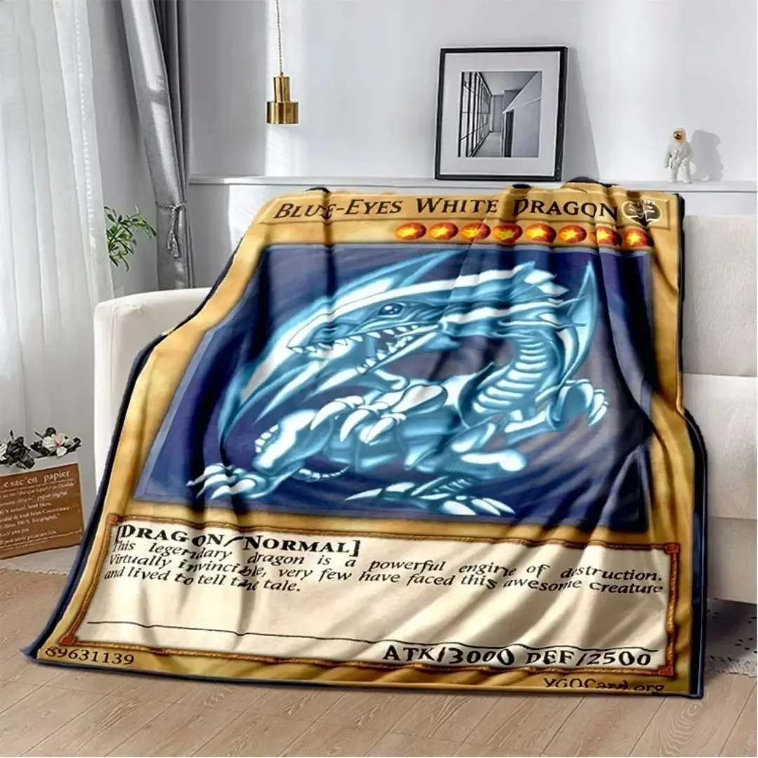 Yu-Gi-Oh! Blue-Eyes White Dragon Anime Card Soft Plush Blanket - Plush Fabric, Multi-Size, Bedroom Use, Room Decor, Whimsical Home Decor, Bedroom Bedspread, Anime Theme