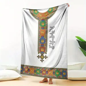 Ethiopian Style Comfortable Soft Flannel Blanket, Multi-Seasonal Polyester Cover With Digital Print, 250-300G For Sofa, Bed, Office, Camping, Travel - Ideal Use