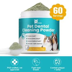 60 Servings Dog Teeth Cleaning Powder, Pet Dental Cleaning Powder for Dogs & Cats – Removes Tartar & Stains, Freshens Breath, Natural Oral Care Toothpaste Alternative,Plaque Tartar Remover with Postbiotic