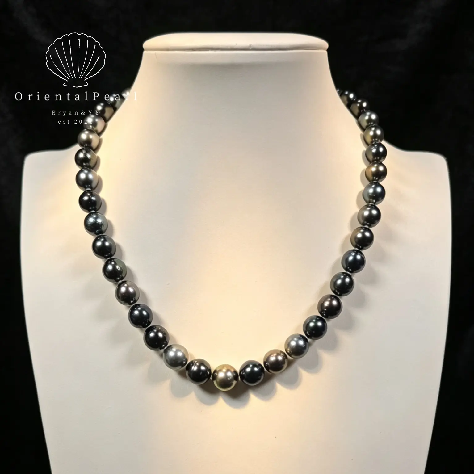 NC65-Black Tahitian Natural Seawater Pearls Full Strand Neckalce Round Genuine Saltwater Pearls 8mm-11mm with S925 Sterling Silver Clasp Total Length 18" gift for both Men and Women