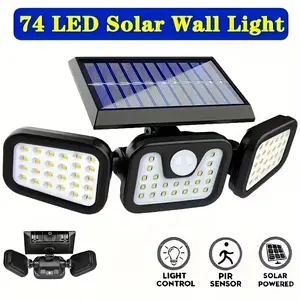 Solar Outdoor Light with Motion Sensor, 74 LED, 270 Degree Wide Angle, Rotatable 3 Head Adjustable Wall Lamp, Ip44 Waterproof, Smart Control, Solar Security Lights