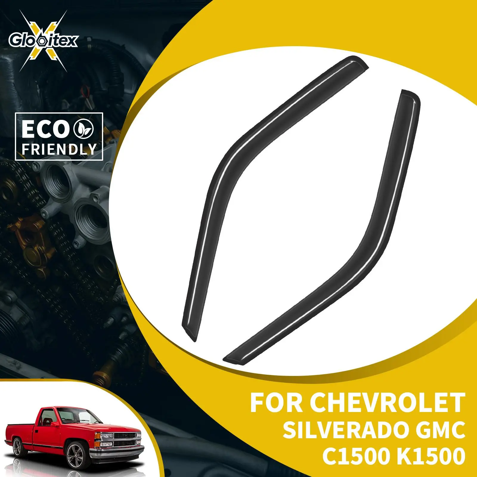 Tape-On Outside Window Visors Sun Rain Guards Vent for Chevrolet Silverado C1500 K1500 Standard Cab 1988-1998 & Chevy Tahoe 1995-1999 & GMC Yukon 1992-1999 & GMC C1500 K1500 Standard Cab 1988-1998, Mount Wind Deflectors, 2PCS