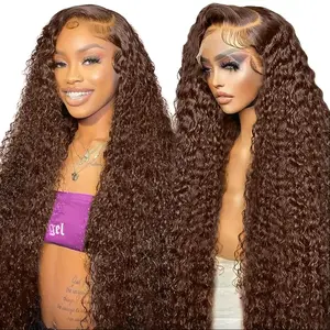 Women's 13x6 HD Lace Front Human Hair Wig, 180 Density Chocolate Brown Deep Wave, Heat Resistant, Natural Realistic Look, Comfortable Stylish Fit