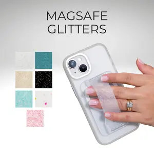 PRO for MAGSAFE GLITTERS - Removable Magnetic Phone Grip: Magnetic Grip, Kickstand, Wireless Charging Compatible, Silicone Strap, Securely Attaches to MagSafe-Compatible Cases, Easy On/Off, Stronger Magnets