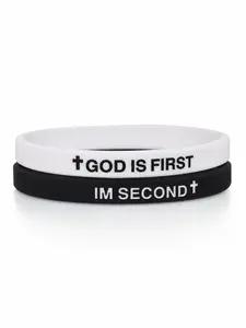 2 Pack- GOD IS FIRST BRACELET IM SECOND Motivational Message BRACELET Thin Style Religious Stackable Bracelets (Set of 2 bracelets)