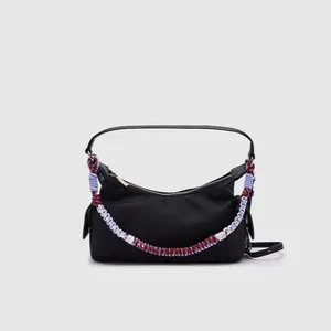 URBAN REVIVO 2026 Spring Women's Woven Rope Crossbody & Shoulder Bag - Messenger Style, Chain Strap, Cross Strap Detail, Textile Shell, UAYB50162