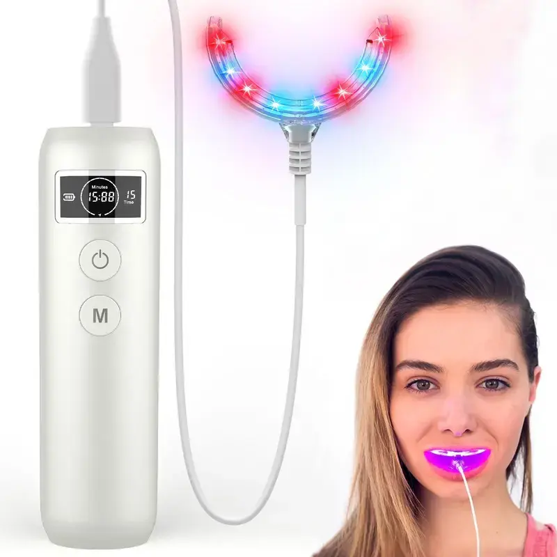 Blue & Red Light Oral Beauty Device, 16 Laser Diodes At-Home Oral Grooming Tool for Teeth Brightening & Comfortable Gum Care