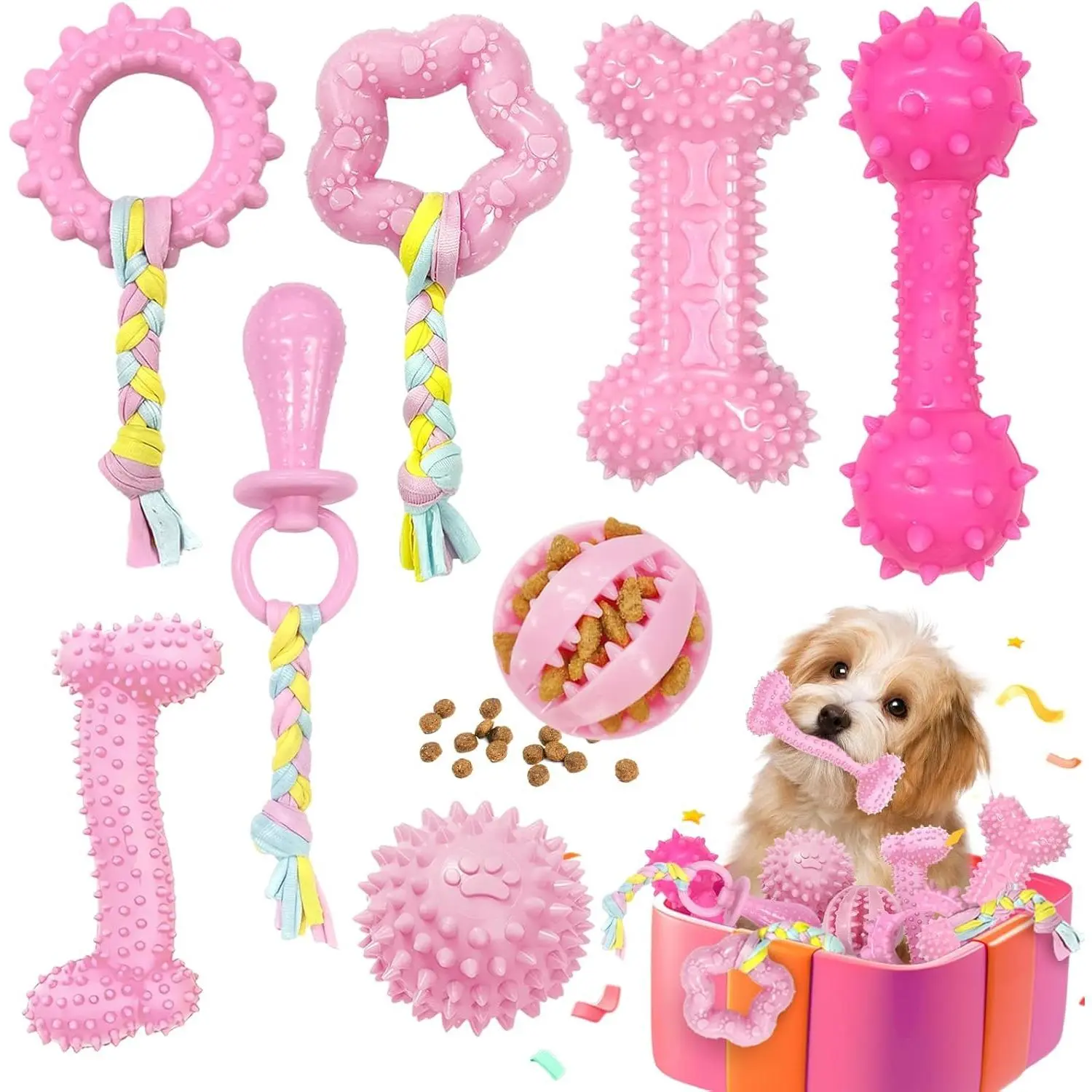 A Set of 8/6 Pcs Puppy Chew Toys for Teething Small Dogs,Puppy Toys for Teething Treat Interactive to Keep Them Busy,Cute Soft Durable Rubber Toy for Small Dogs,Christmas Party,Fathersdaygift,Summervibes