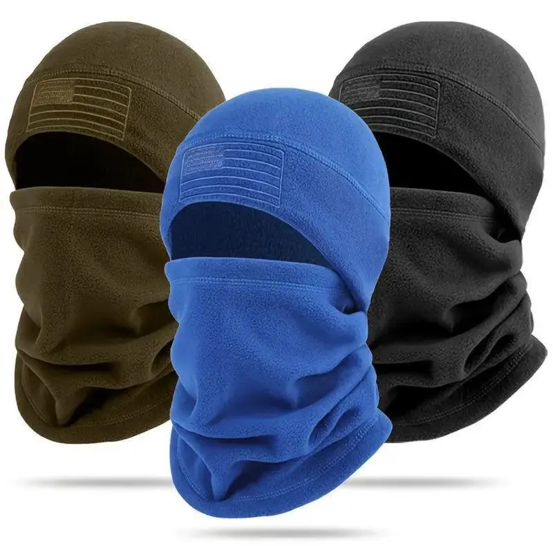 Men's 2 Piece Cotton Balaclava Set with Flag Patch, Tactical Full Face Mask and Thermal Beanie for Cold Weather Outfits, Windproof for Skiing, Tactical Windproof, Two Piece Set