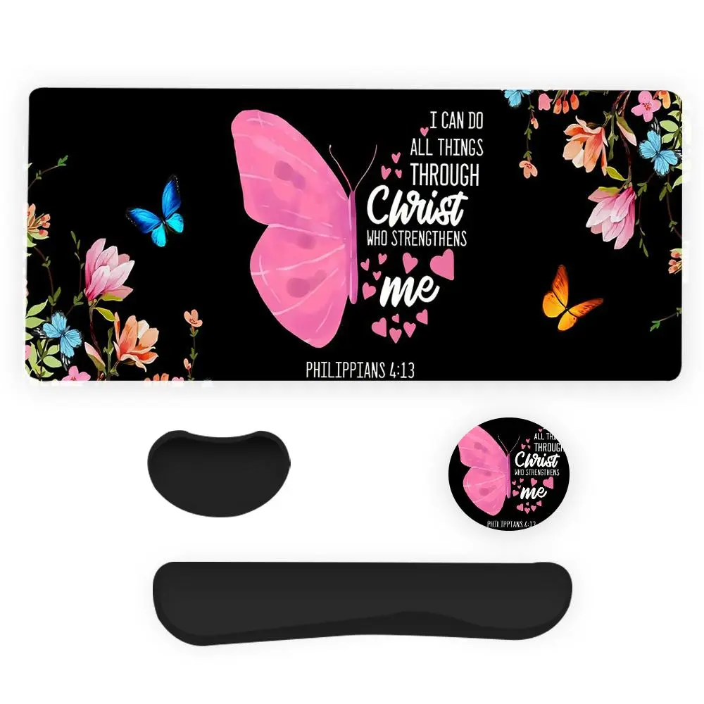 Floral Butterfly Universal Mouse Pad & Keyboard Wrist Rest Set, Ergonomic Wrist Support, Waterproof Computer Mat, Suitable for Home Office Gaming, Gaming Accessory
