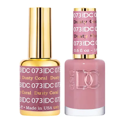 DC Collection DC073-DC144 Matching Gel Polish & Nail Lacquer Duo Set - 0.5 fl oz Bottles, DC073 Dusty Coral, Colorful Dual-Tone, for DIY & Professional Manicure Nail Art Supplies, Colorful Dual-Tone Gel Nail Polish