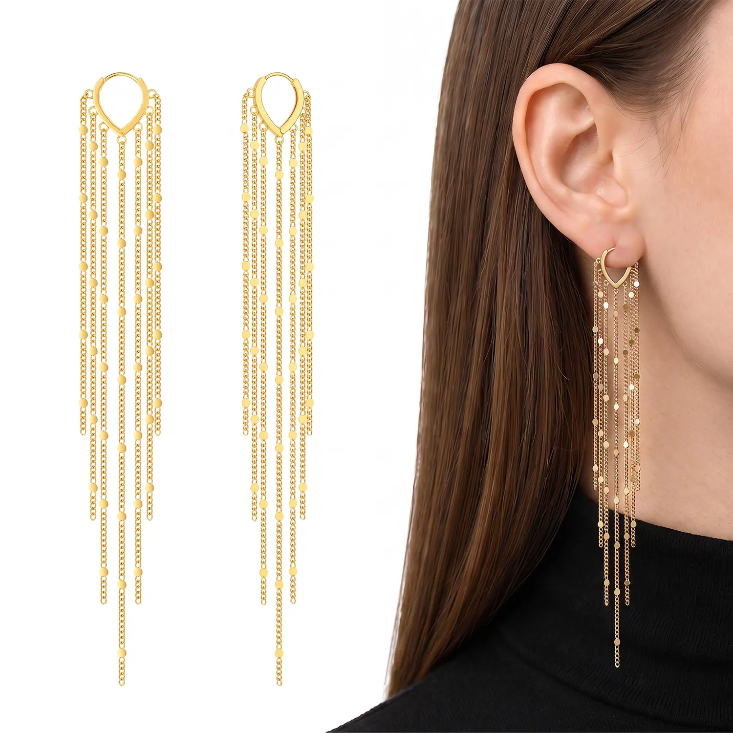 Long Chain Tassel Earrings for Women, Elegant Threader Drop Earrings, Trendy Dangle Jewelry for Weddings, Bridal Parties, Prom, Evening Wear and Gifts