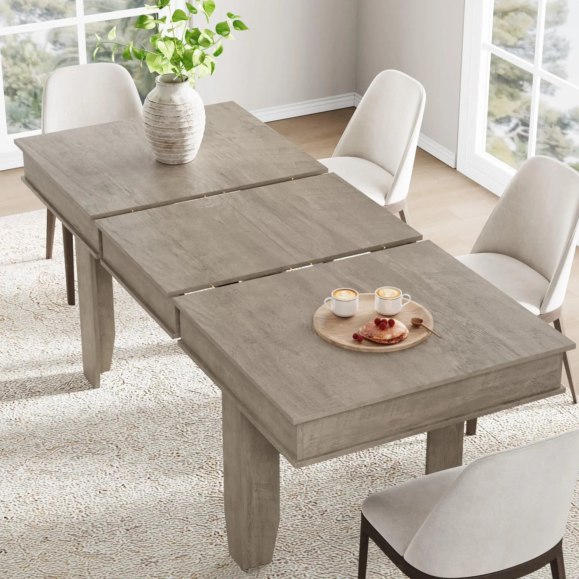 Garvee Extendable Dining Room Table, 63-86.6 in, Farmhouse Style with Wooden Sturdy Frame, Large Rectangular Table Seating 6-10 for Kitchen and Dining Room