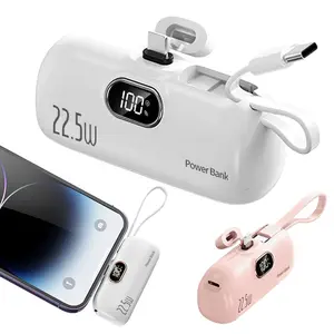 5000mAh Mini Portable Charger Power Bank for phone, 22.5W Fast Charger with 3-Output and Digital Display, Lightwight and Compact