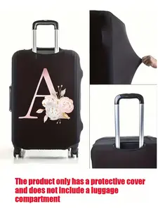 Pink Flower Alphabet A-Z Luggage Protector, Durable and Universal Luggage Cover 18-32 Inches, Dustproof and Scratch-Resistant Luggage Cover with Elastic Edge, Suitable for Flights, Vacations, Honeymoons, Airports, Cruises, Business Trips, Travel,