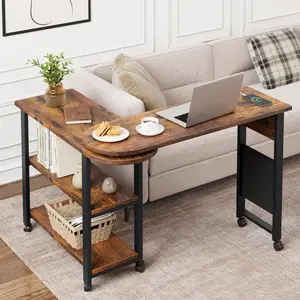 Garvee 360° Swivel Coffee Table, Integrated Charging Station, 2 Hidden Shelves, Lockable Wheels, Side Storage Pocket, For Living Room, With Slow Charging, Vintage Color