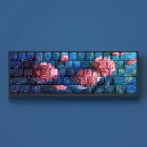130pcs Rose Golden & Black Translucent PBT Keycaps Set Full QWERTY Numeric Keypad F12 Function Keys with Storage Box Puller Compatible with Wooting 68 ATK RS7 Night Demon Rog Valentine's Gift for Gamers Pro Max Series Shockproof Silicone Galaxy Phone Case