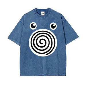 Unisex Spiral Big Eyes Cartoon Art Pattern Washed Vintage T-Shirt - Wash Cotton Retro Streetwear Aesthetic