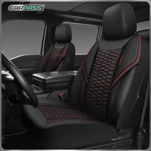 CAR PASS PU Leather Foam Mesh Breathable Waterproof Car Seat Covers for 2/5 Seats, Universal Car Seat Protectors, Suitable for Most Auto Truck Van SUV, Airbag Compatible, Protects Against Spills & Scratches, Car Accessories, Black&Red Front & Rear Covers