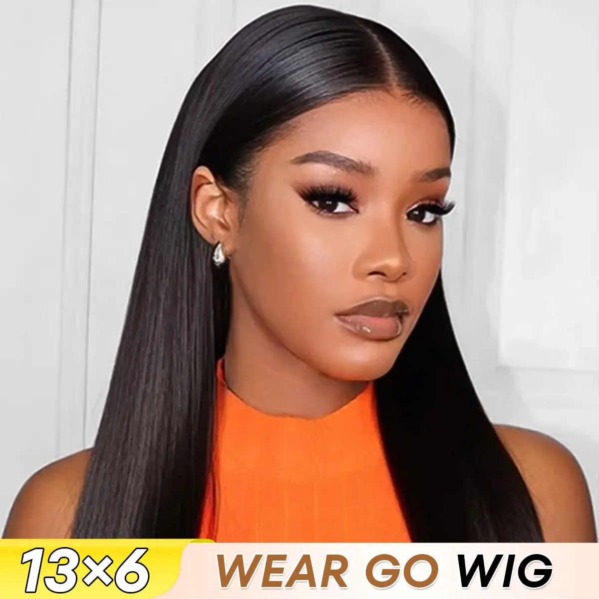 CurlyMe Pre-Bleached Knots 13x6 Pre-Cut Lace Straight Human Hair 180% Density Wear Go Glueless Wig with Elastic Draw-string for Natural Look