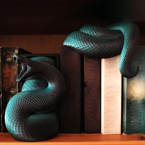 2 Pack Snake Shaped Resin Bookends, Realistic Head and Tail Design Shelf Book Holders, Decorative for Study Living Room Office Bookcase, Combines Book Organization Storage and Unique Space Styling