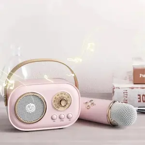 Vintage Style Karaoke Speaker Microphone Set, Cherry Fresh Look, Bluetooth-compatible Connection, Supports Independent Playback & Karaoke