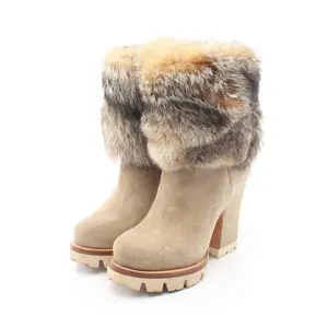 Pre-owned PRADA Suede Small Leather Goods Fur Boots 0706262104102506731