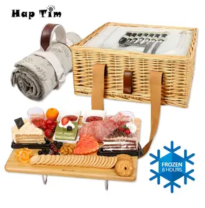 Hap Tim Handwoven Insulated Wicker Picnic Basket for 2/4 Person with Mini Folding Wine Picnic Table & Large Insulated Cooler Bag & Cutlery Service Kits Insulated Woven Beach Cooler Bag Perfect for Outdoor Picnics and Gifts SpringStats