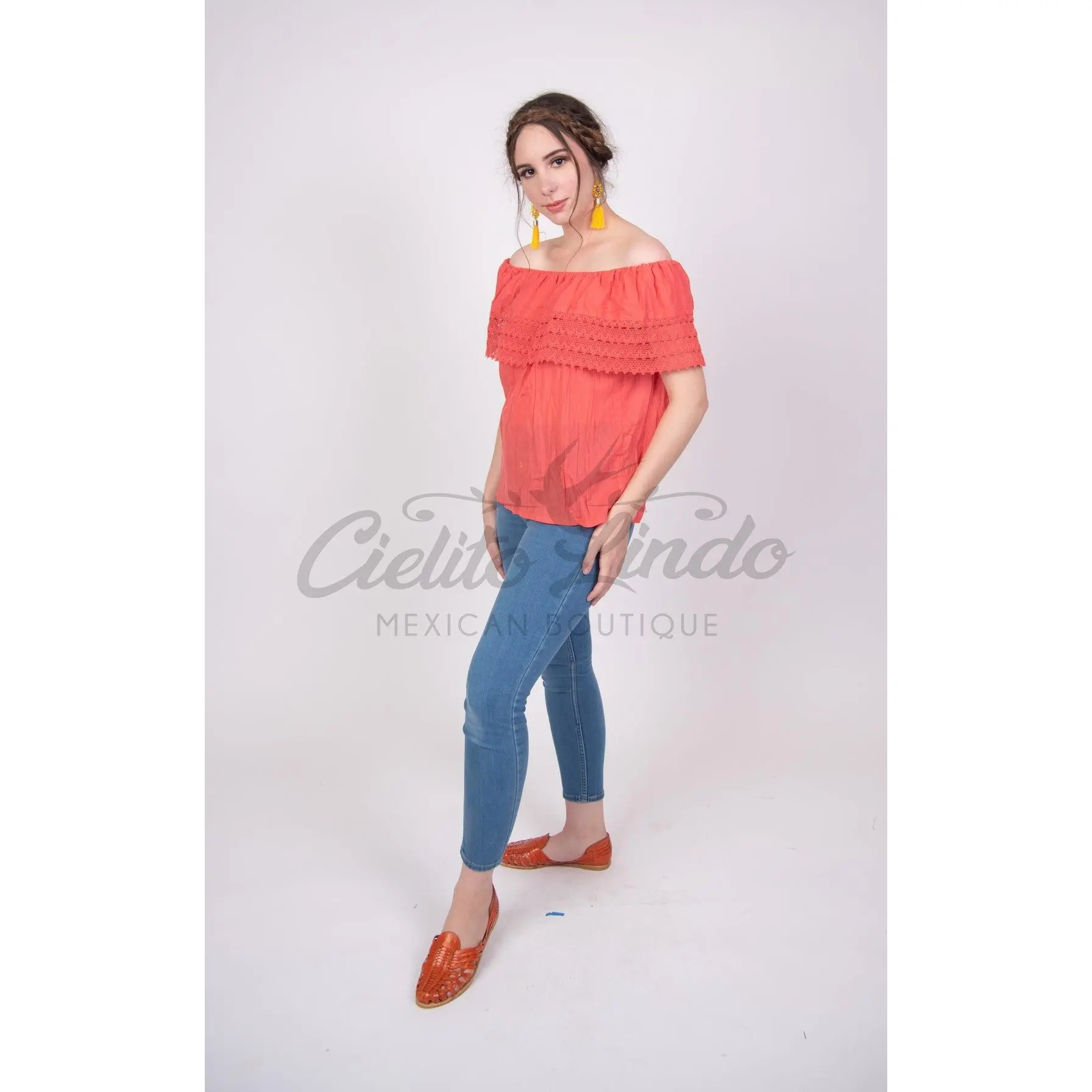 Campesina Off the Shoulder Blouse Coral
