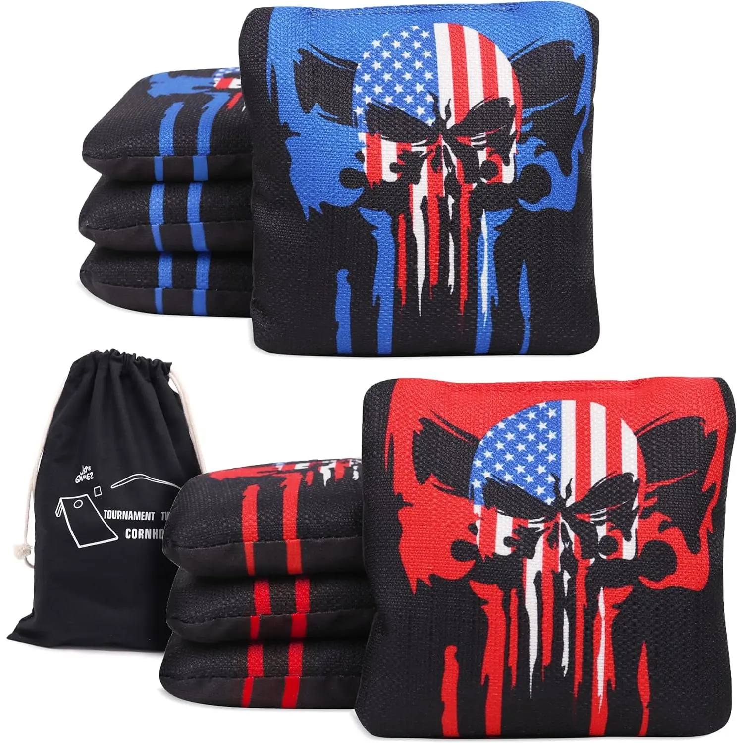 Professional Tournament Cornhole Bags Set of 8 Regulation 6"x6", 15-16 oz | Dual-Sided Slick & Stick | Quad-Stitched Durability |   Fill | Includes Carry Bag