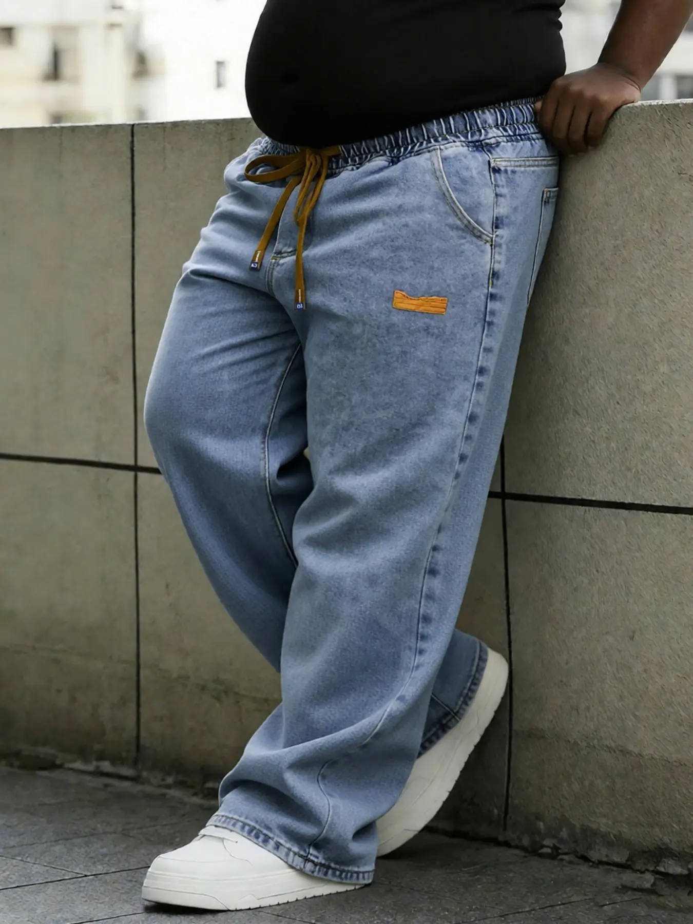 Men's Plus Size Loose Casual Jeans with Pockets, Drawstring Elastic Waist Streetwear, Available in 2XL to 6XL
