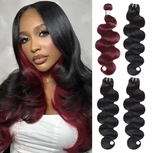 Ishow 99J Burgundy with Black Bundles 12-30 Inch Blonde Hair Bundles Brazilian Virgin Hair 99J Color Hair Weaves Body Wave Hair 15A Black Human Hair Bundles 95-100G /Bundle Highlight Style Skunk Stripe Hair