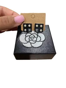Pre-owned Chanel Square Coco Mark with Faux Pearls Clip On Earrings with Box Perfect for Daily Use