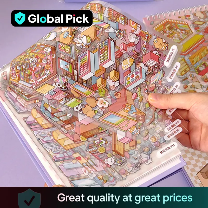 40pcs Miniature Scenic Stickers for Scrapbooking, Cute 3D Visual Cottage Design, Perfect for Journaling and Crafts