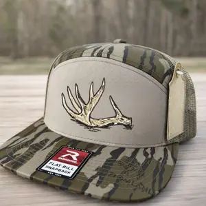 [BUY 2 FOR 1 PRICE] Hat, Deer Antler Camo Trucker Hat Hunting Snapback Cap with Embroidered Buck Antlers,Flat Bill Camouflage Hat, Outdoor Country Style Gift for Men