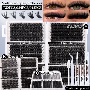Multiple options: 720/684/648 Clusters D Curl 10D-150D Individual Lash Extensions – Thick Curly Cluster Lashes, 8-16mm False Lash Extension Kit, Natural Curl Design, DIY Volumizing Look, 6 Styles, For At-Home Lash Extensions, Festival Gift False Eyelashes