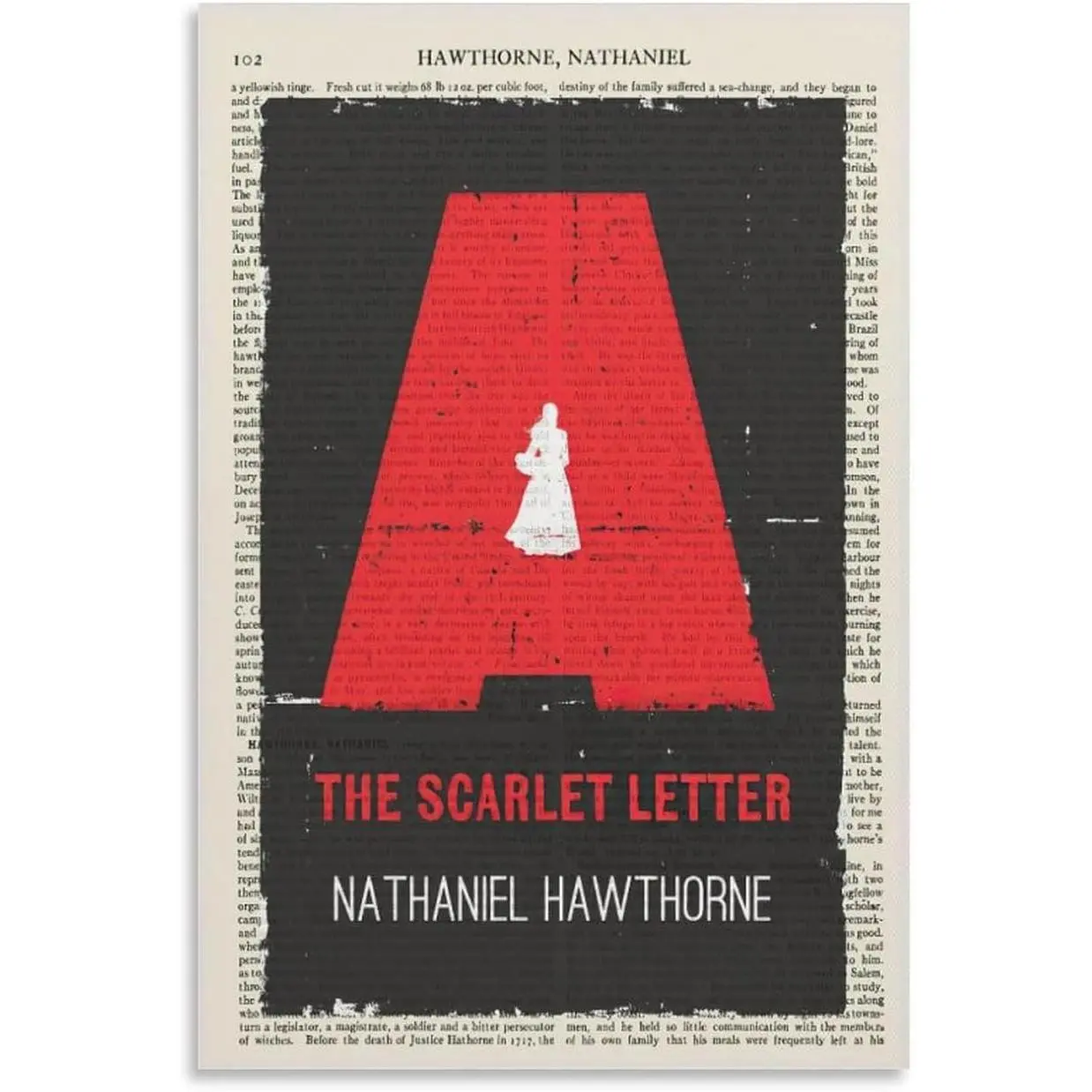 The Scarlet Letter Literary Canvas Wall Art Print - Artistic Retro Look Famous Nathaniel Hawthorne American Literature Decor, 12x18in (30x45cm) for Room Home Decor