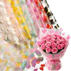 20 sheets of Korean style golden butterfly paper, dreamy semi transparent waterproof glass wrapping paper, bright style, suitable for DIY gift decoration in rose shops, Flower Wrapping Paper