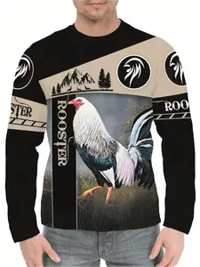 Men’s 3D Rooster Pattern Long Sleeve T-Shirt – Lightweight Summer Casual Tee
