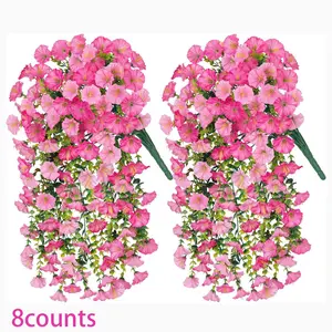 8pcs Artificial Flowers for Outdoors Fake Plants, Plastic Floral Plant, Spring Summer Decor, Decorative Flower Arrangement, Realistic Fake Silk Flowers Morning Glory UV Resistant Faux Flowers for Porch Planter Patio Yard