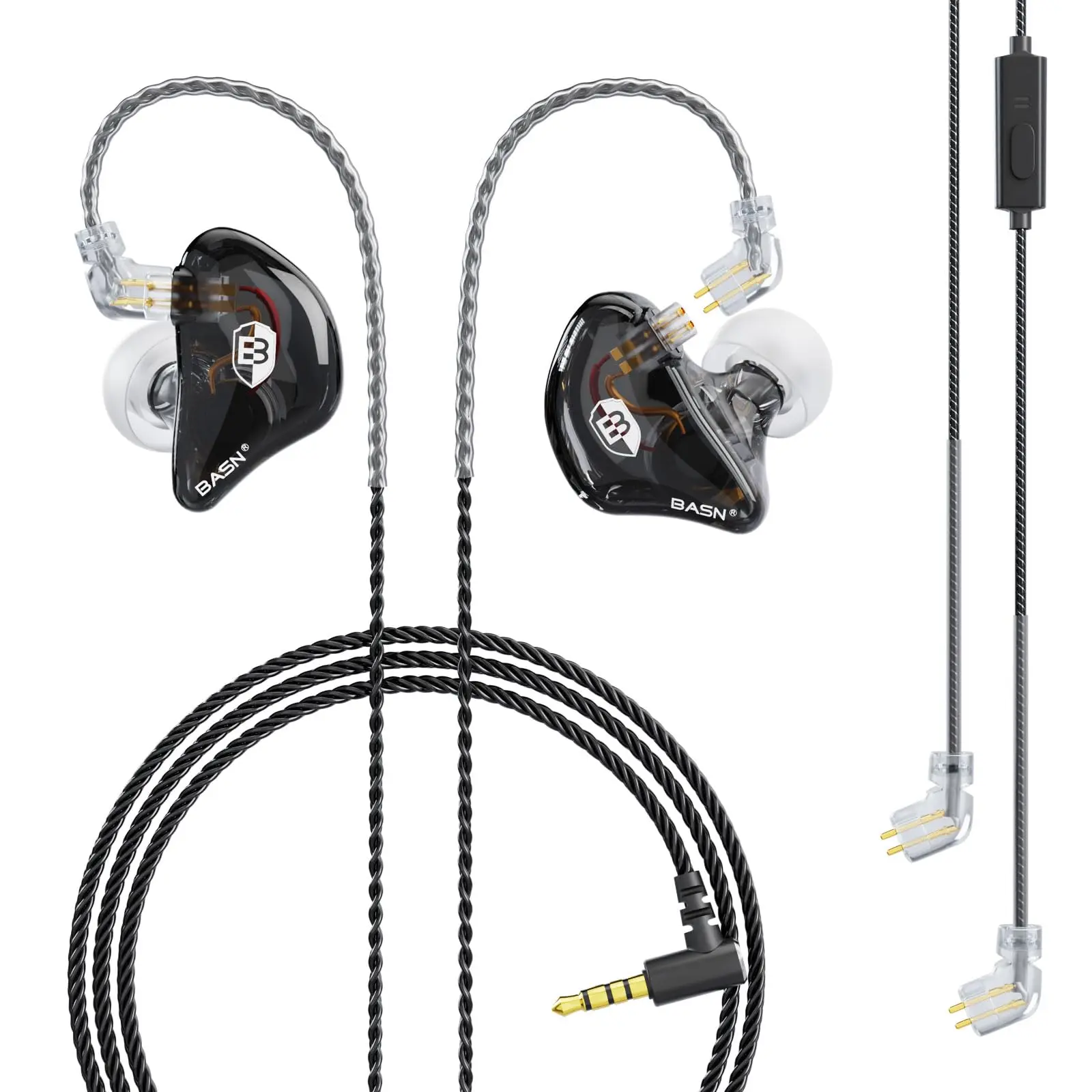 BASN Bsinger Professional in ear Monitor Headphones, Dual Drivers 2-Pin IEM Earbuds with Mic adapter , Clear Sound HiFi quality music Earphones for Musicians Drummers and Stage,for Travel BusinessLearing Headset Black Audio Electronic tiktokshopspringglow