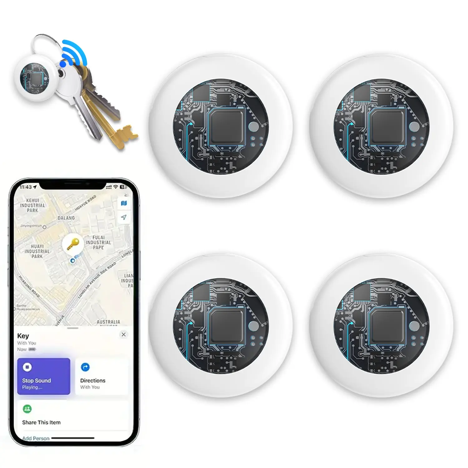 Smart Bluetooth-compatible Tracker Tag for Luggage, Keys, Pets, Compatible with Apple Find My APP, Durable Design, Travel Safety, 4 Pack
