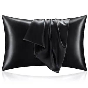 Satin Pillowcase for Hair and Skin, Super Soft and Cooling Similar to Silk Pillow Cases 2 Pack with Envelope Closure, Gift for Women Men(20"x30" Queen Size, Black)