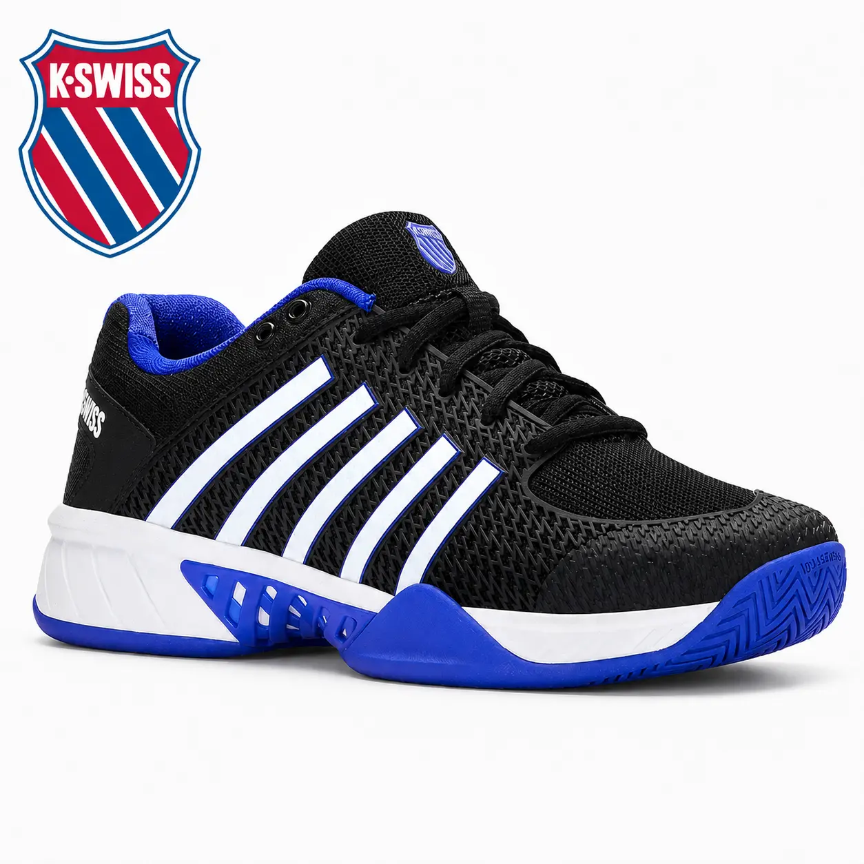 K-Swiss Men’s Express Light Pickleball Shoes |  Black/White/Dazzling Blue Stable Lateral Support & High Grip Court Shoes