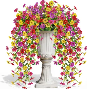 Der Rose UV Resistant Artificial Hanging Flowers for Outdoors, 2Pcs Silk Fake Dasiy Faux Hanging Flowers for Outdoor Planter Porch Balcony Yard Decor